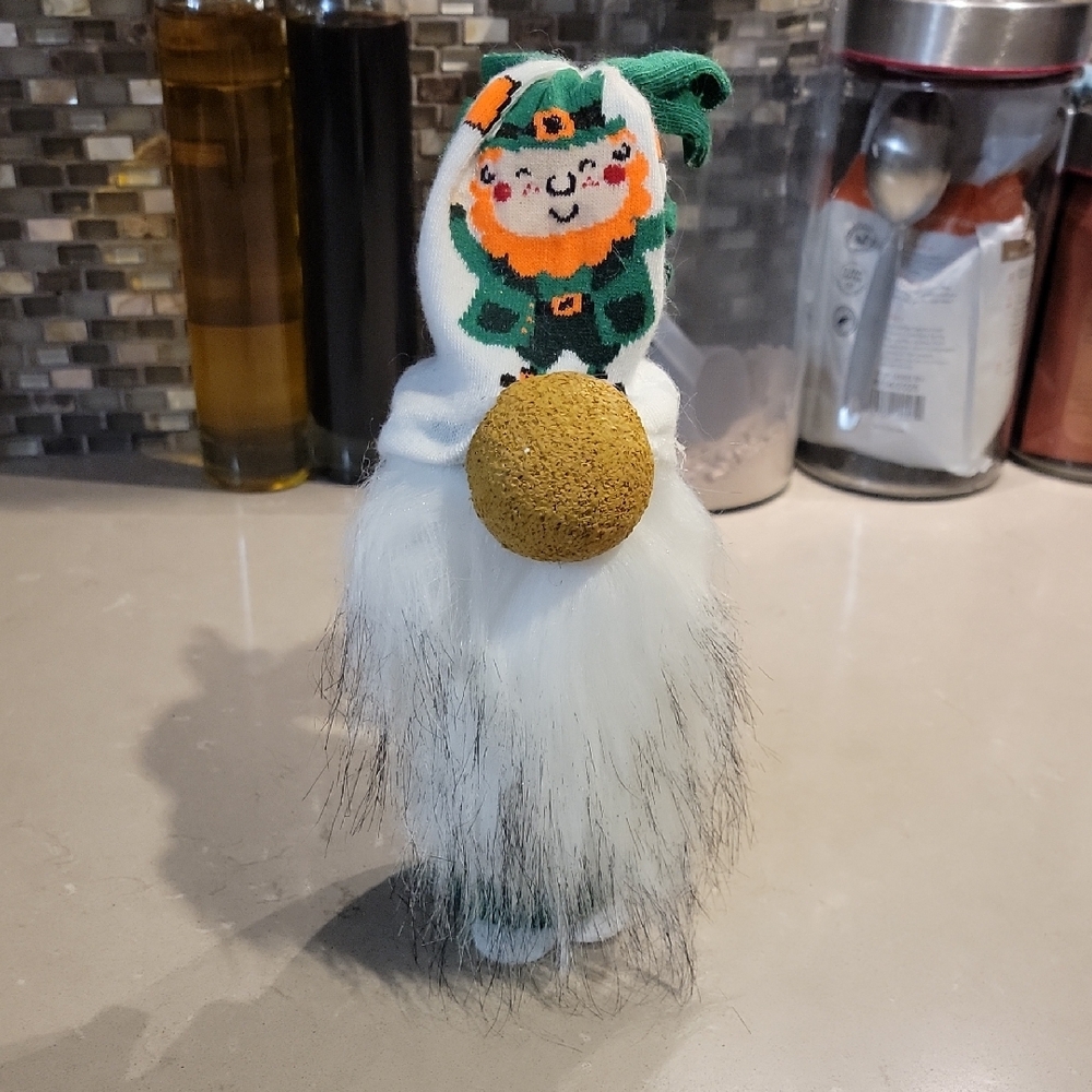St. Patricks Day Whimsical Gnome with Leprechaun Hat and White Beard